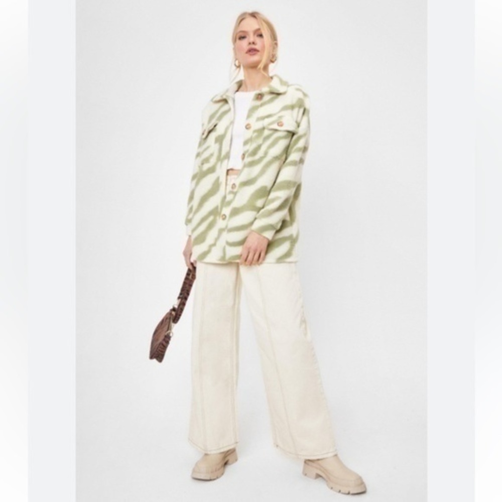 Nasty Girl Wool Blend Oversized Green & White Shacket